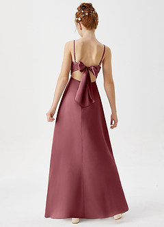 Azazie Shale Junior Vestido de Rosa Del Desierto de Satén Elástico de Corte En A image3