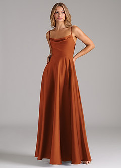 Azazie Elle Robes de demoiselle d'honneur Robe Trapèze en Satin extensible Plissée Cannelle image5