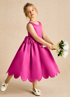 Azazie Macaroon Robe Demoiselle D'honneur Fillette Robe Princesse en Mat Satiné Arc Fuchsia image1