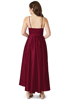Azazie Jemima Junior A-Linie mit Taschen Stretch-Satin Kleid Burgunderrot image2