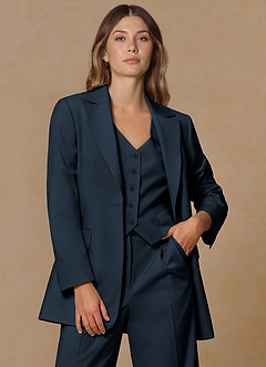 front Rowan Bleu Marine Costume 3 pièces performant en tissage raffiné