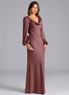 Azazie Rylina Bridesmaid Dresses Vintage Mauve Mermaid Long Sleeve Stretch Satin Dress image3