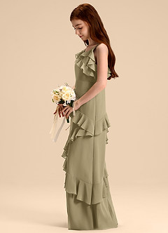 Azazie Evara Junior Robe Trapèze en Mousseline de soie Vert Mousse image5