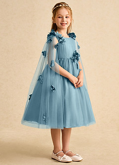 Azazie Staria Blumenmädchenkleider Ballkleid Gestreift Tüll Kleid Stimmungsvolles Blau image8