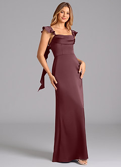 Azazie Adi Bridesmaid Dresses Sangria A-Line Pleated Stretch Satin Dress image3