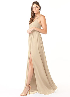 Azazie Aaida Bridesmaid Dresses Champagne A-Line Corset Chiffon Dress image4