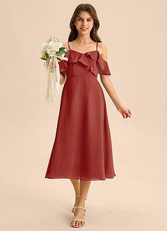 Azazie Kamilla Junior Vestido de Terracota de Gasa de Corte en A con Vestidos sin tirantes image4