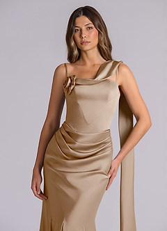 Azazie Inara Suknie dla druhen Syrena Pofałdowany Satyna elastyczna Do ziemi Sukienka image7