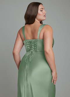 Azazie Agustina Abiti da Damigella Abito Sirena in Raso Elasticizzato Corsetto Matcha image13