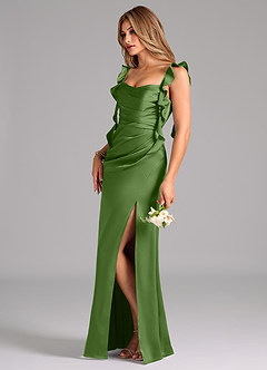 Azazie Jessamine Bridesmaid Dresses Basil Sheath Corset Stretch Satin Dress image5