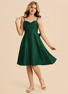 Azazie Bear Junior Dark Green A-Line Sweetheart Neckline Stretch Satin Dress image3