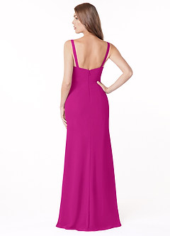 Azazie Salma Bridesmaid Dresses Fuchsia Sheath Side Slit Chiffon Dress image2