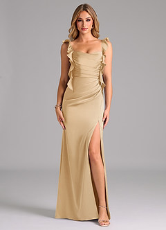 Azazie Jessamine Brautjungfernkleider A-Linie Korsett Stretch-Satin Kleid Gold image3