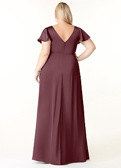 Azazie Soren Bridesmaid Dresses Sangria A-Line Pleated Stretch Satin Dress image9