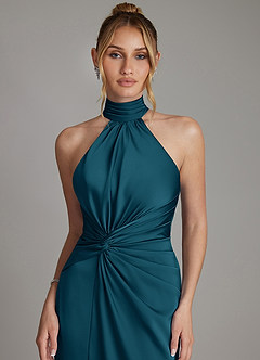 Azazie Gracelynn Bridesmaid Dresses Ink Blue Sheath Pleated Stretch Satin Dress image3