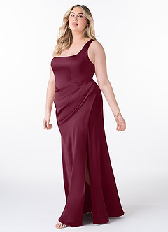 Azazie Mero Brautjungfernkleider Etui Plissee Stretch-Satin Kleid Maulbeerrot image7