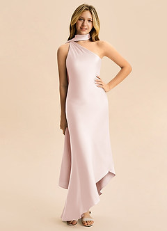 Azazie Briony Junior Etui Plissee Stretch-Satin Kleid Zartrosa image3