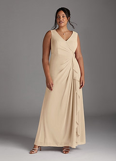 Azazie Manuella Kleider für die Brautmutter A-Linie V-Hals Gefaltet Chiffon Kleid Champagner image13