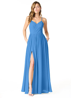 Azazie Cora Bridesmaid Dresses Blue Jay A-Line Pleated Chiffon Dress image1
