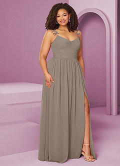 Barbie ♥ Azazie Brautjungfernkleider A-Linie Plissee Chiffon Kleid Taupe image12