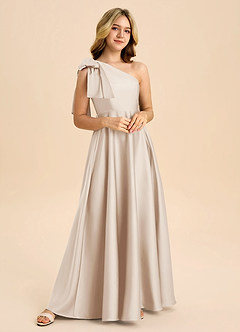 Azazie Penguin Junior Abito A-Line in Raso Elasticizzato Fiocco Alabastro Bianco image4