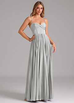 Azazie Akiko Bridesmaid Dresses Silver A-Line Sweetheart Neckline Stretch Satin Dress image3