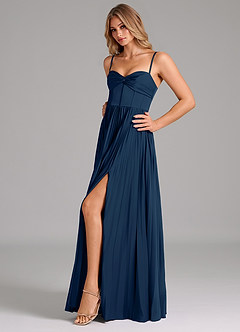 Azazie Tyla Bridesmaid Dresses Dark Navy A-Line Sweetheart Neckline Stretch Satin Dress image6