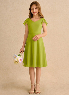 Azazie Narin Girls Formal Robe Demoiselle D'honneur Fillette Robe Trapèze en Mousseline de soie avec manches Citronnelle image3