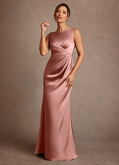 Azazie Baltimore 신부의 어머니 드레스 A라인 주름진 스트레치 새틴 플로어 길이 드레스 image1