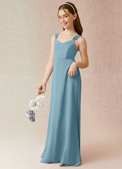 Azazie Denice Junior Jurk van Chiffon met A-Lijn Mystiek Blauw image3