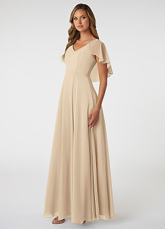Azazie Jamie Robes de demoiselle d'honneur Robe Trapèze en Mousseline de soie Champagne image3
