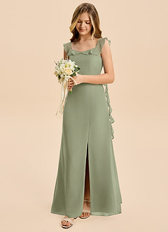 Azazie Cindy Junior Pistachio A-Line Ruched Chiffon Dress image3