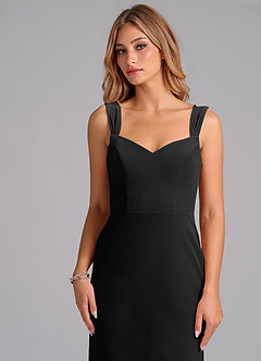 Azazie Denice Bridesmaid Dresses Black Sheath Pleated Velvet Dress image6