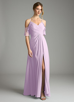 Azazie Dakota Vestidos de damas de honor Vestido de Lila Esmerilada de Gasa de Corte en A con Cuello en V plisado image3