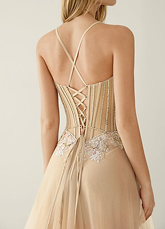 Celestyn Champagner Strass-Pailletten-Stickerei Tüll-Abendkleid image6