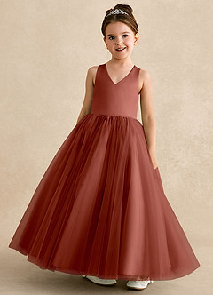 Azazie Peanut vestidos de niña de las flores Vestido de Castaño de Tul de Corte En A con Tirantes image4