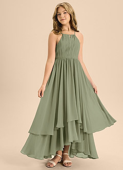 Azazie Elliora Junior Pistachio A-Line Pleated Chiffon Dress image3