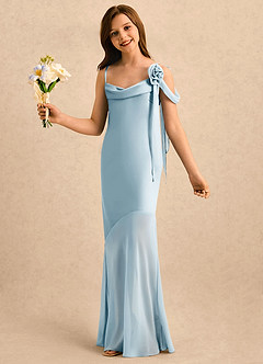 Azazie Kai Girls Formal Abiti da Ragazza di Fiori Abito Tubino in Raso Elasticizzato Plissettato Azzurro image3