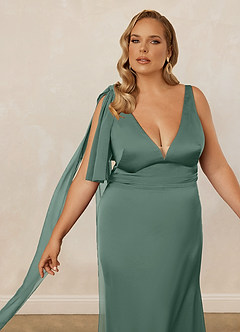 Christian Siriano Bridal for Azazie 1011 Bridesmaid Dresses Eucalyptus Mermaid Bow Stretch Satin Dress image13