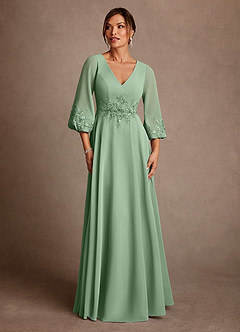 Azazie Yorba Mother of the Bride Dresses Matcha A-Line Lace Chiffon Dress image1