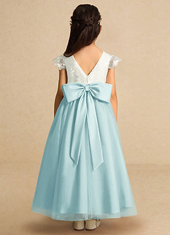 Azazie Pookie Flower Girl Dresses Sea Glass A-Line Lace Tulle Dress image5