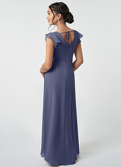 Azazie Claudine Junior Robe Trapèze en Mousseline de soie Plissée Bleu Orageux image4