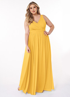 Azazie Kora Bridesmaid Dresses Marigold A-Line Pleated Chiffon Dress image7