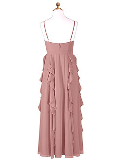 Azazie Peyton Junior Vestido de Rosa Polvorienta de Gasa de Corte En A con Volantes en cascada Cuello en V image7