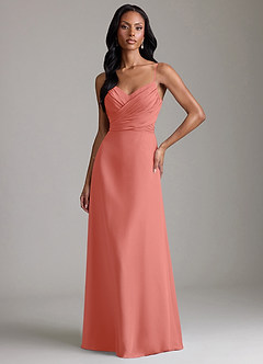 Azazie Kali Bridesmaid Dresses Salmon Pink A-Line Pleated Chiffon Dress image1