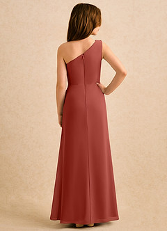 Azazie Sophie Girls Formal Robe Demoiselle D'honneur Fillette Robe Fourreau en Mousseline de soie Une épaule Terracotta image3