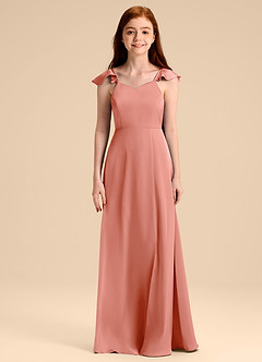 Azazie Everett Junior Robe Trapèze en Satin extensible Arc Corail image6
