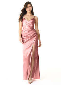 Azazie Sukia Bridesmaid Dresses Rosette Mermaid Pleated Metallic Satin Dress image1
