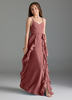 Azazie Peyton Junior Amethyst A-Line V-Neck Cascading Ruffles Chiffon Dress image3