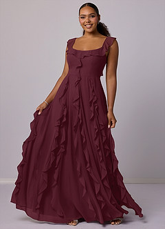 Barbie ♥ Azazie Robes de demoiselle d'honneur Robe Trapèze en Mousseline de soie avec poches Cabernet image10